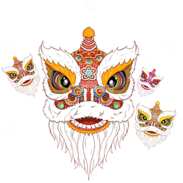 源文件下载【趣麦麦图】新年传统国潮醒狮手绘元素