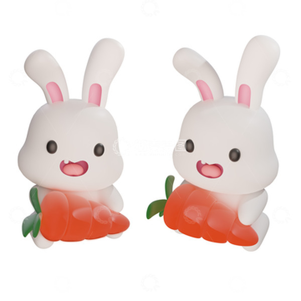 源文件下载【趣麦麦图】3D兔子胡萝卜装饰素材