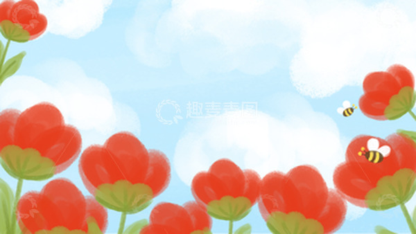 源文件下载【趣麦麦图】-蓝天白云小红花春天手绘儿插质感肌理背景