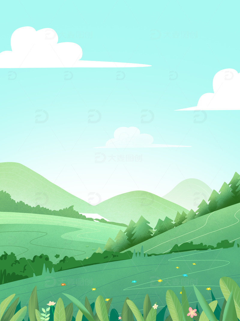 绿色清新春天郊游背景