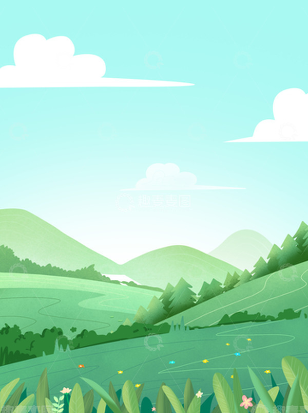 源文件下载【趣麦麦图】-绿色清新春天郊游背景