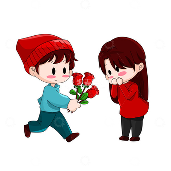 源文件下载【趣麦麦图】情人节Q版送花情侣卡通手绘图