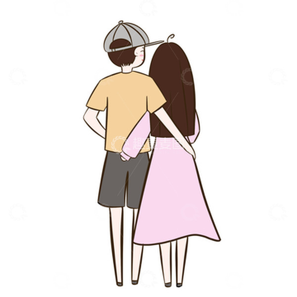 源文件下载【趣麦麦图】粉色小清新人物情侣相拥情人节手绘图