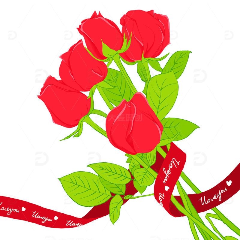 源文件下载【趣麦麦图】手绘情人节玫瑰花束