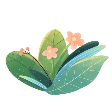 绿色手绘植物组合春天手绘图