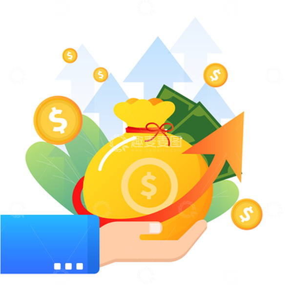 源文件下载【趣麦麦图】扁平化互联网金融手持钱袋发展金币装饰元素
