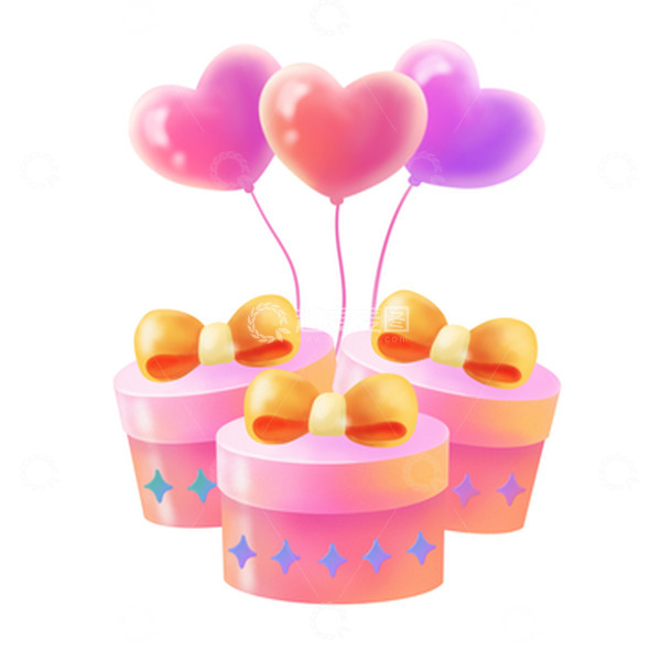 源文件下载【趣麦麦图】情人节爱心气球彩色礼盒浪漫礼物