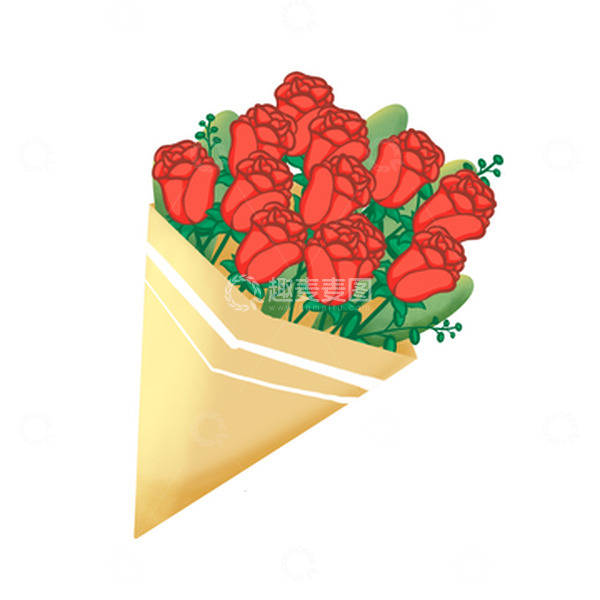 源文件下载【趣麦麦图】-红色玫瑰花束装饰素材