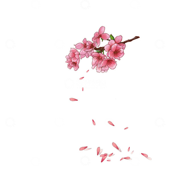源文件下载【趣麦麦图】-粉色古风春天桃花盛开手绘图
