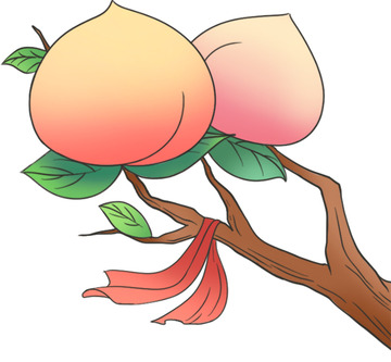 暖色桃子国风插画手绘风分层图