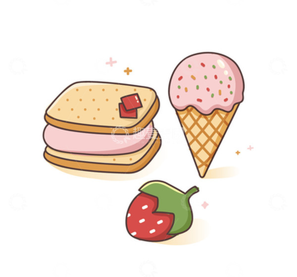 源文件下载【趣麦麦图】卡通甜点冰淇淋夹心饼干草莓