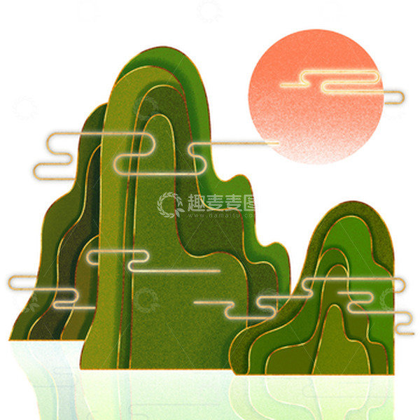 源文件下载【趣麦麦图】中国风传统国潮山水祥云手绘节日装饰