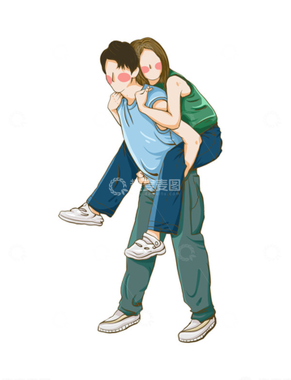 源文件下载【趣麦麦图】情人节情侣浪漫约会背着女友人物手绘图