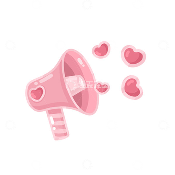 源文件下载【趣麦麦图】粉色情人节浪漫元素喇叭爱心手绘图