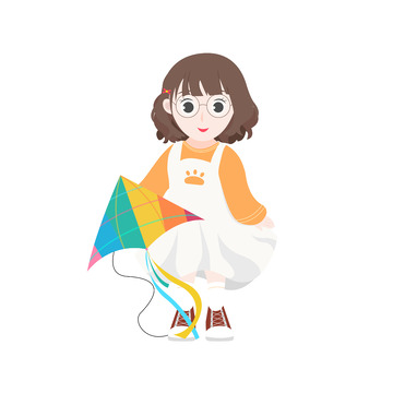 手拿风筝的女孩卡通手绘图