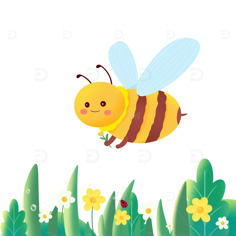 春天惊蛰可爱卡通蜜蜂春天植物元素