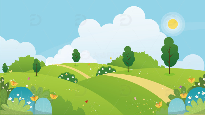 绿色小清新春天郊游踏青手绘图