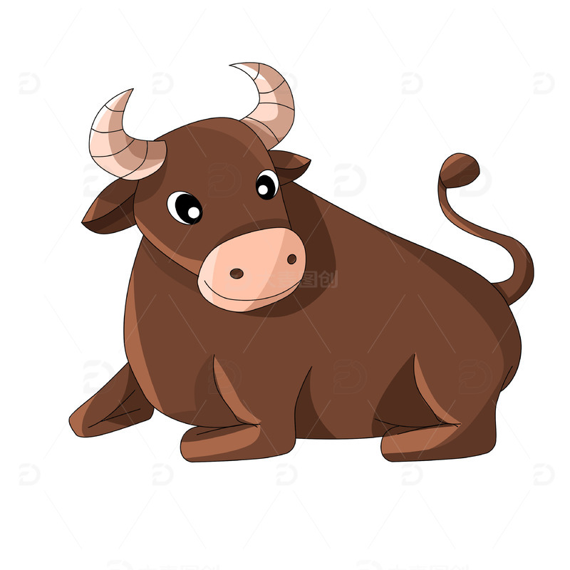 春天立春坐卧耕牛手绘卡通图