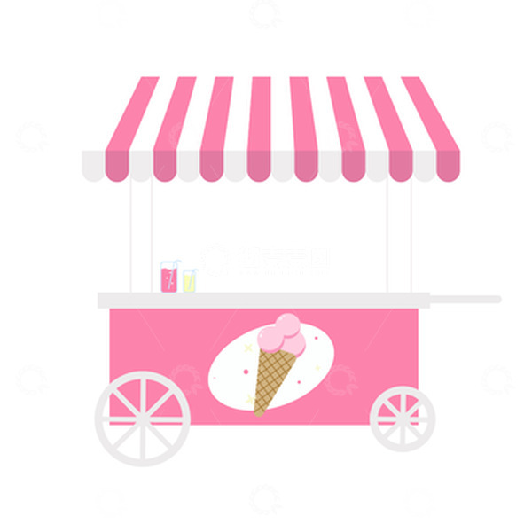 源文件下载【趣麦麦图】粉色夏日冰激凌饮品小车扁平风简约