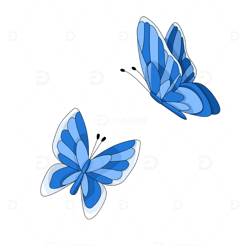 春天蓝色卡通蝴蝶