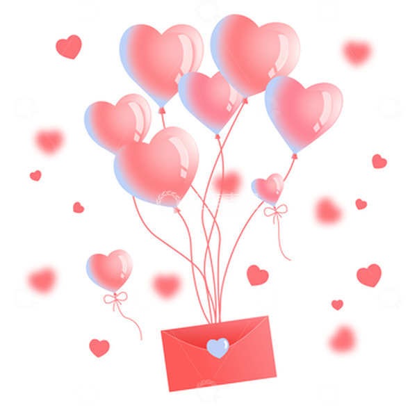 源文件下载【趣麦麦图】小清新情人节渐变爱心气球粉红表白情书