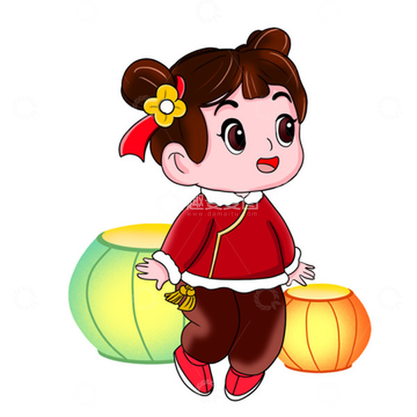 源文件下载【趣麦麦图】手绘喜庆元宵新年小女孩插画海报素材