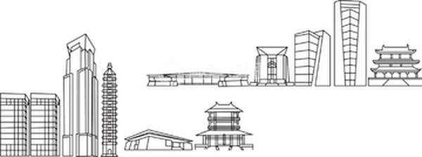 源文件下载【趣麦麦图】黑白卡通地标建筑线稿手绘矢量图