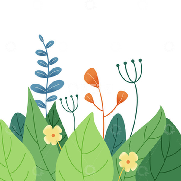源文件下载【趣麦麦图】春天绿色植物扁平肌理手绘图