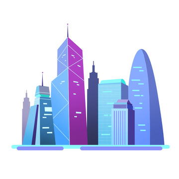 蓝色城市科技高楼大厦建筑