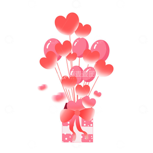 源文件下载【趣麦麦图】情人节粉色小清新爱心手绘气球礼盒