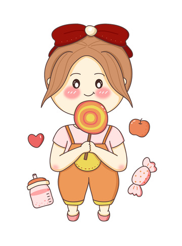 可爱女孩头像棒棒糖牛奶杯蝴蝶结幼稚园