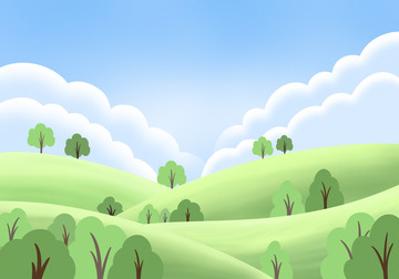 绿色扁平天空草地背景手绘