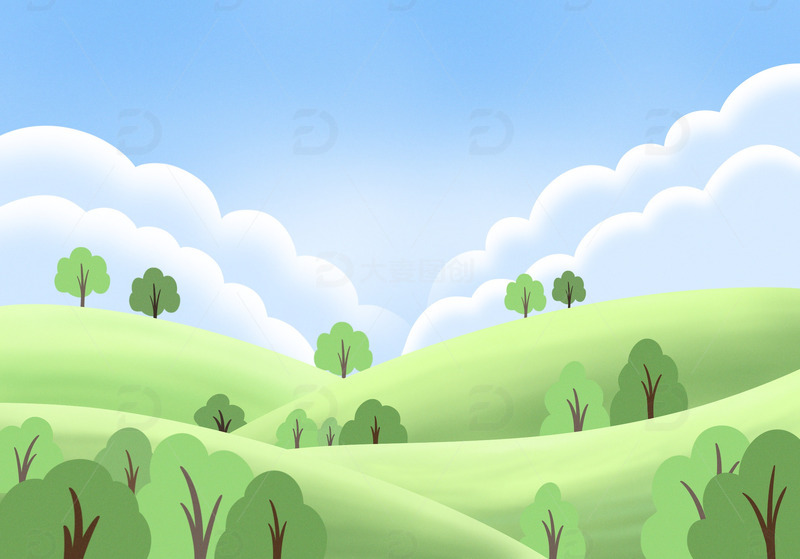 绿色扁平天空草地背景手绘
