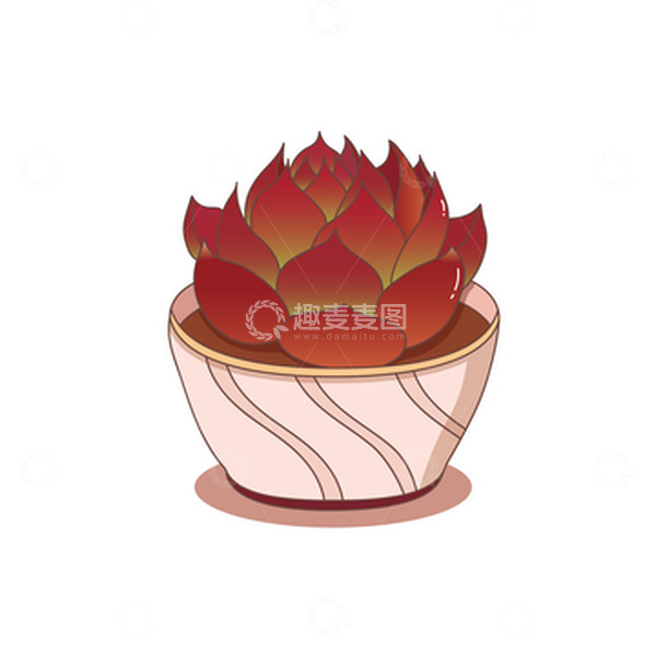 源文件下载【趣麦麦图】红色多肉植物盆栽卡通