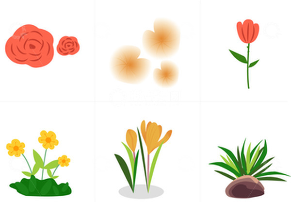 源文件下载【趣麦麦图】-花朵郁金香小草和石块
