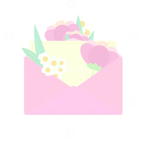 源文件下载【趣麦麦图】粉色花束信封鸡蛋花信纸春天