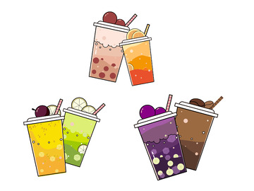小清新扁平风格奶茶三组