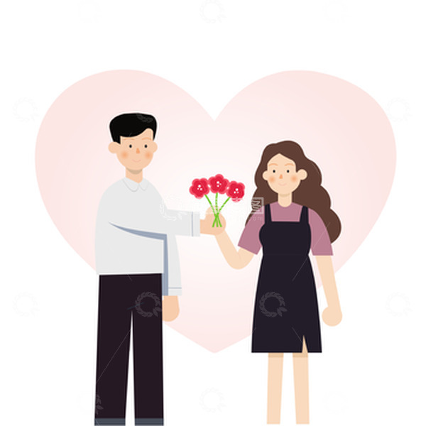 源文件下载【趣麦麦图】小清新情人节情侣送花爱心浪漫手绘人物元素