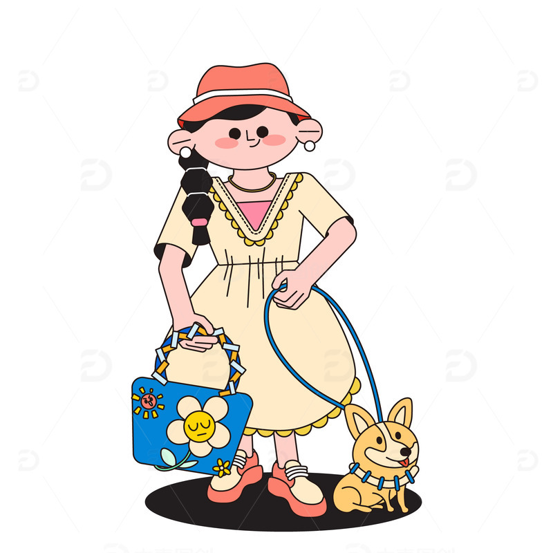 描边漫画风孟菲斯春游卡通野餐野营人物