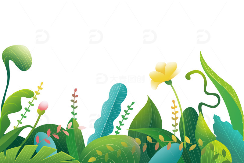 简约手绘小清新绿色春天草丛元素