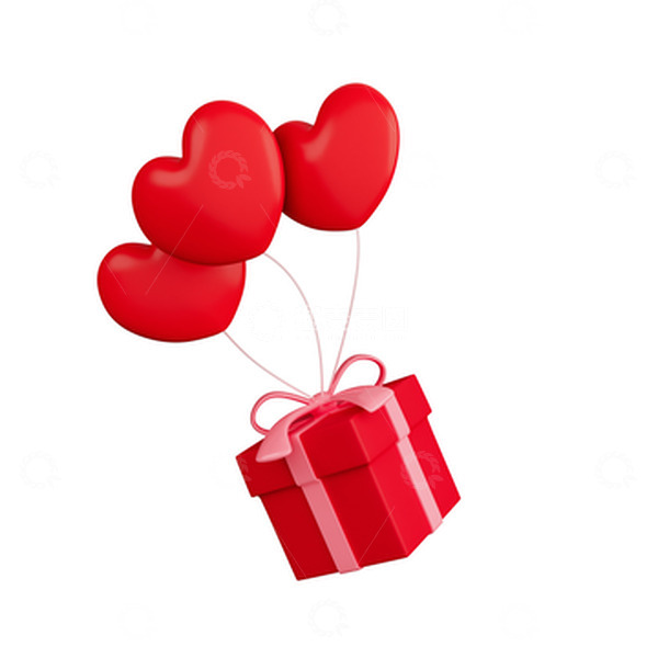 源文件下载【趣麦麦图】3D立体情人节爱心气球礼物