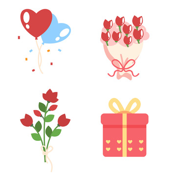 2.14情人节鲜花礼物气球矢量元素