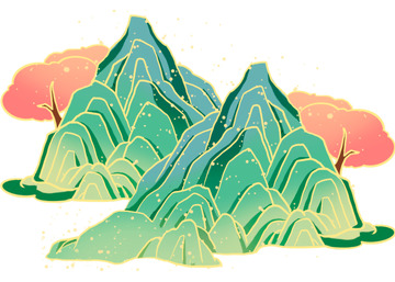 国潮山水插画分层手绘国风吉祥风插画