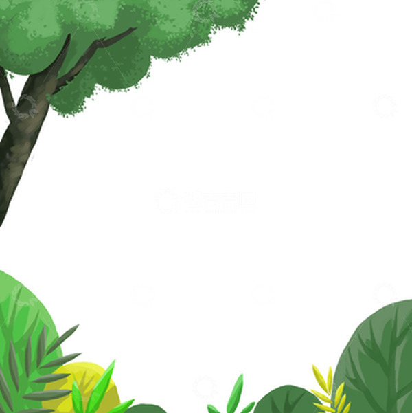 源文件下载【趣麦麦图】春天绿色卡通手绘树草丛边框