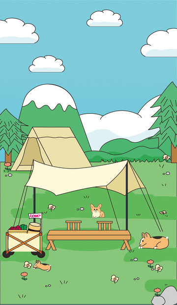 绿色小清新春天郊区野餐露营