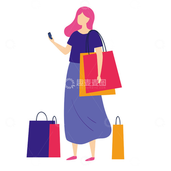 源文件下载【趣麦麦图】38妇女节狂欢购物扁平风插画