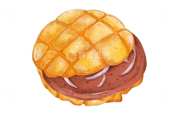 源文件下载【趣麦麦图】黄色水彩食物菠萝猪扒包手绘面包插画元素
