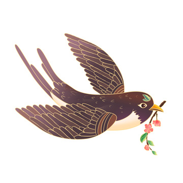 春天国潮风燕子飞翔元素