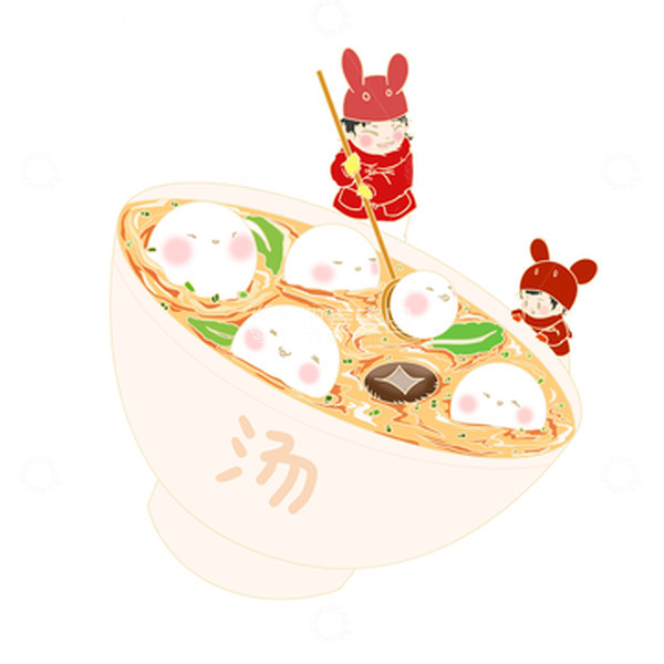 源文件下载【趣麦麦图】暖色国潮风元宵节汤圆手绘免扣素材