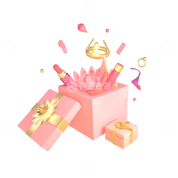 源文件下载【趣麦麦图】电商唯美女王节礼盒3d妇女节礼物口红皇冠